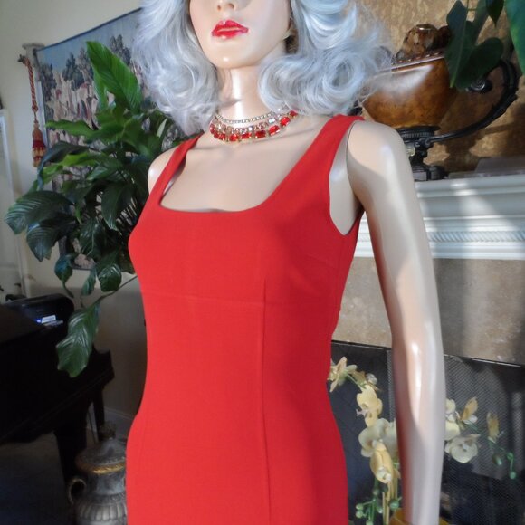 Bergdorf Goodman Scarlet Red Virgin Wool Crepe Sheath Dress Size 2 - Picture 7 of 16